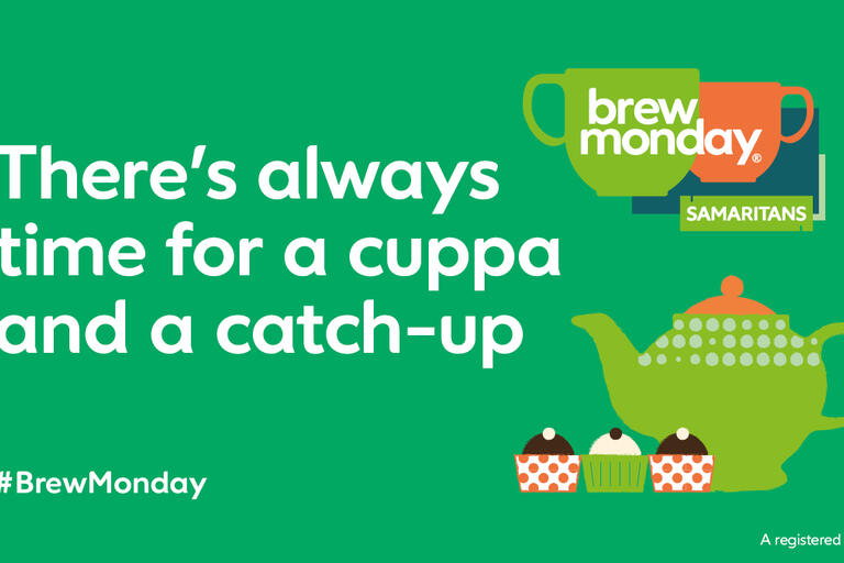 Brew Monday - There's always time for a cuppa. With images of a teapot and cups