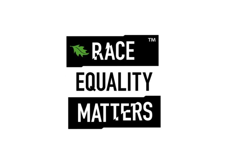 Campaign logo with Race Equality Week written in black and white