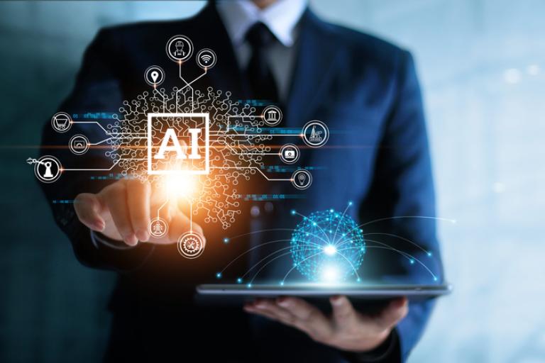 AI concept, man with computer
