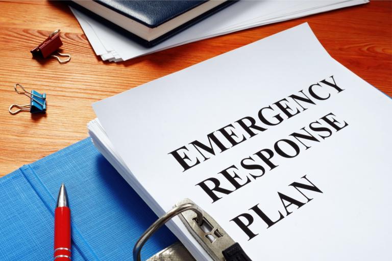 Folder open with Emergency Response Plan written