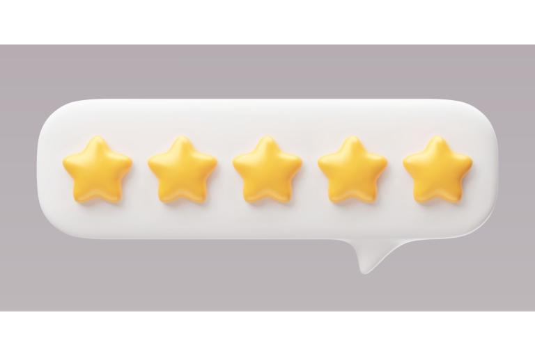 Five yellow stars in a while comment box depicting a rating