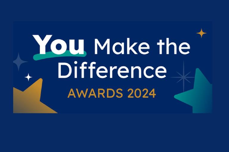 Dark blue background with colourful star shapes and the words You Make the Difference Awards 2024 written over it