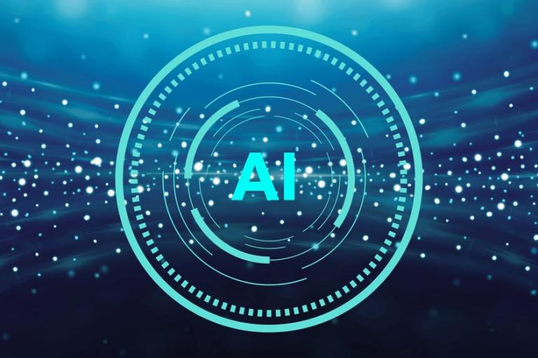 AI in light blue with stars behind