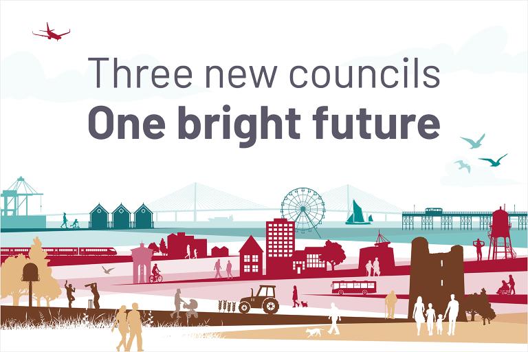 Artwork from proposal featuring line Three new councils, one bright future