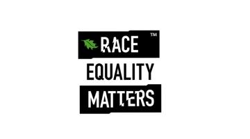 Campaign logo with Race Equality Week written in black and white