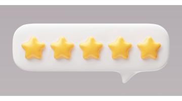 Five yellow stars in a while comment box depicting a rating