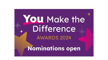 Purple background with wording You Make the Difference 2024 awards nominations open written on it