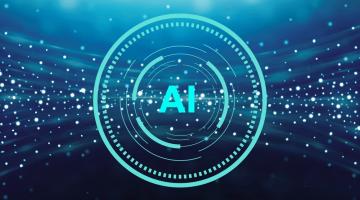 AI in light blue with stars behind