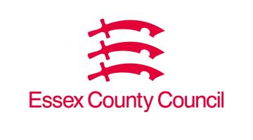 Essex County Council written in red wording on a white background with three red seaxes above it 