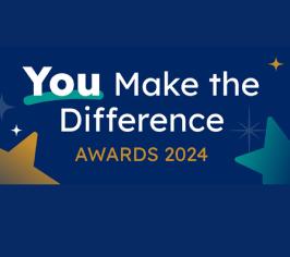 Dark blue background with colourful star shapes and the words You Make the Difference Awards 2024 written over it