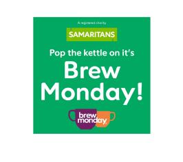 Samaritans Pop the Kettle on it's Brew Monday, with a graphic showing a teapot on a green background