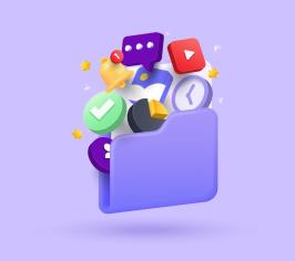 Lilac coloured background with an envelope pictured and symbols demonstrating types of communications coming out of it