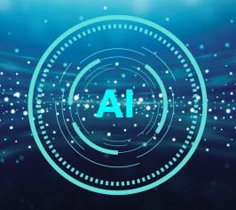 AI in light blue with stars behind