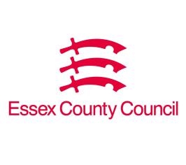 Essex County Council written in red wording on a white background with three red seaxes above it 